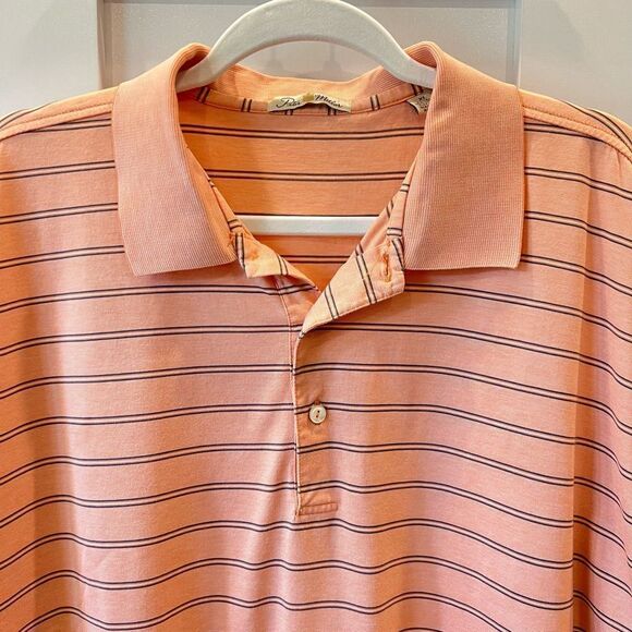 Peter Millar Lightweight Polo Cotton Orange Striped XL - Picture 1 of 8